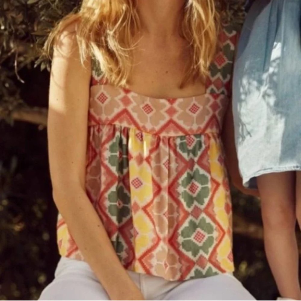 Anthropologie || Marta button-back sleeveless boho pastel tank top